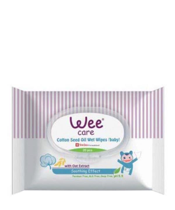 دستمال مرطوب کودک حاوی روغن پنبه‌دانه وی کر Wee Care بسته 20 عددی